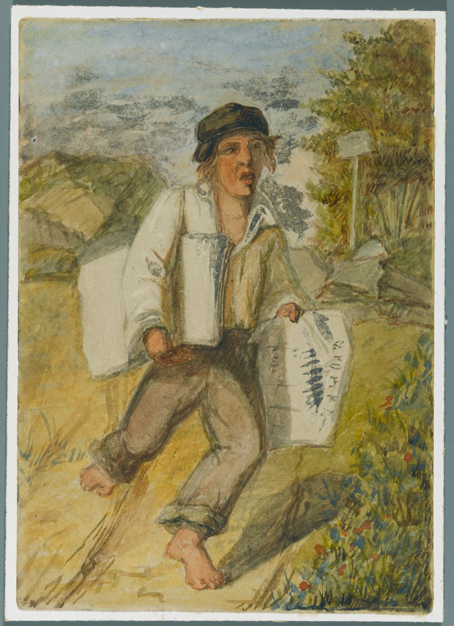 Gazete Boyu, 1864 (siyah medya underdrawing üzerine wc) by Karl L.H. Mueller