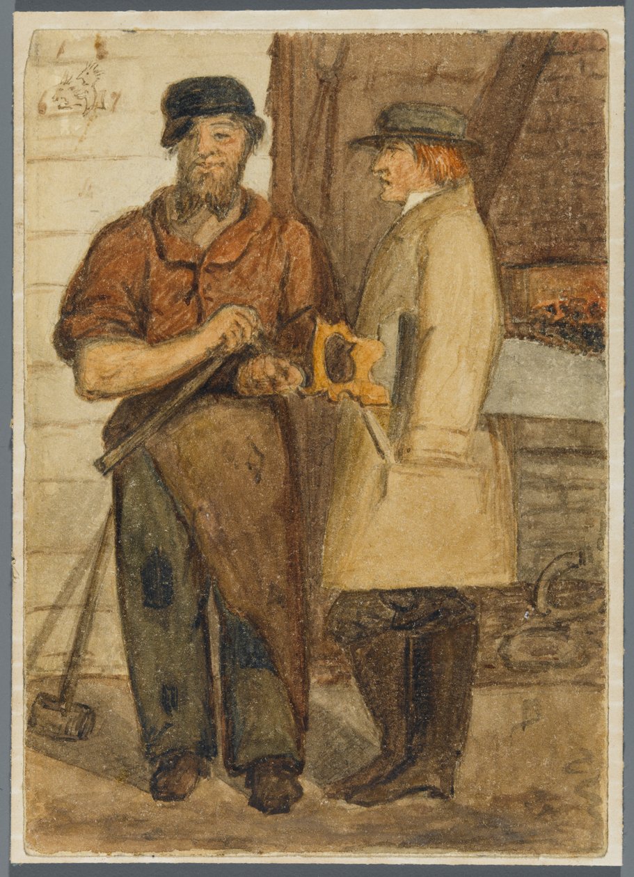 İki Taş İşçisi, 1864 (siyah medya alt çizimi üzerine wc) by Karl L.H. Mueller