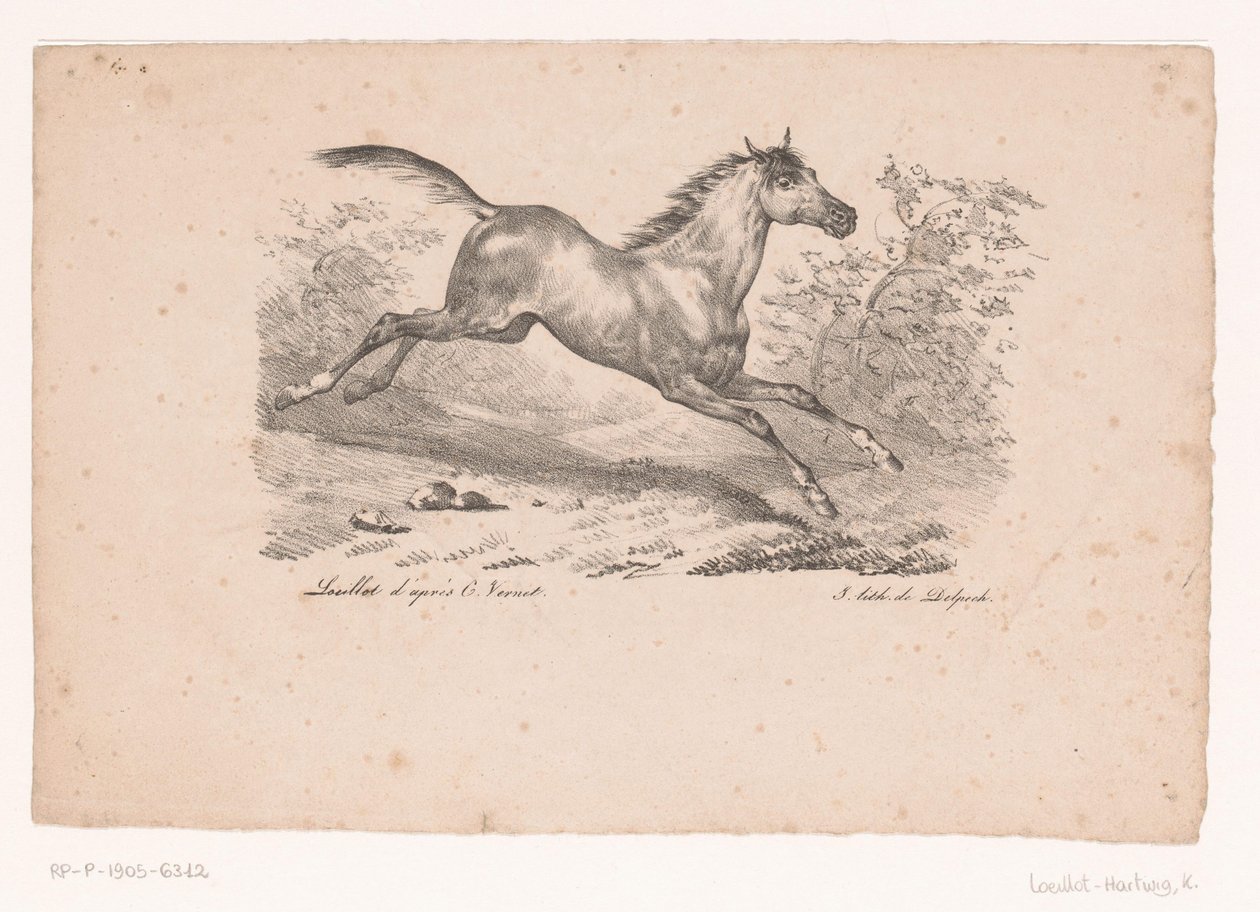 Peyzajda dört nala koşan at Atlar ve Biniciler (dizi adı) by Karl Loeillot Hartwig