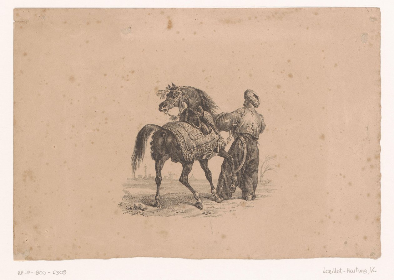Osmanlı Elbiseli At ve Ayakta Adam Atlar ve Biniciler (dizi adı) by Karl Loeillot Hartwig
