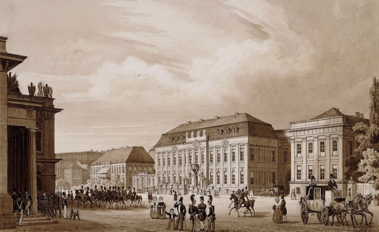 Unter den Linden, Berlin. Sağda Prinzessinenpalais ve solda Kommandatur ile Neue Wache