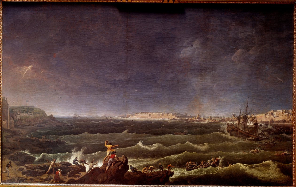 Saint Malo limanında fırtına Karl Hackert (1740-1800) tarafından tablo 18. yüzyıl Paris, Musee de la Marine by Karl Ludwig Hackert