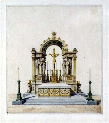 Neo-Klasik Yüksek Altar için Tasarım (kalem ve mürekkep ve kağıt üzerine sulu boya) by Karl Ludwig Wilhelm Zanth