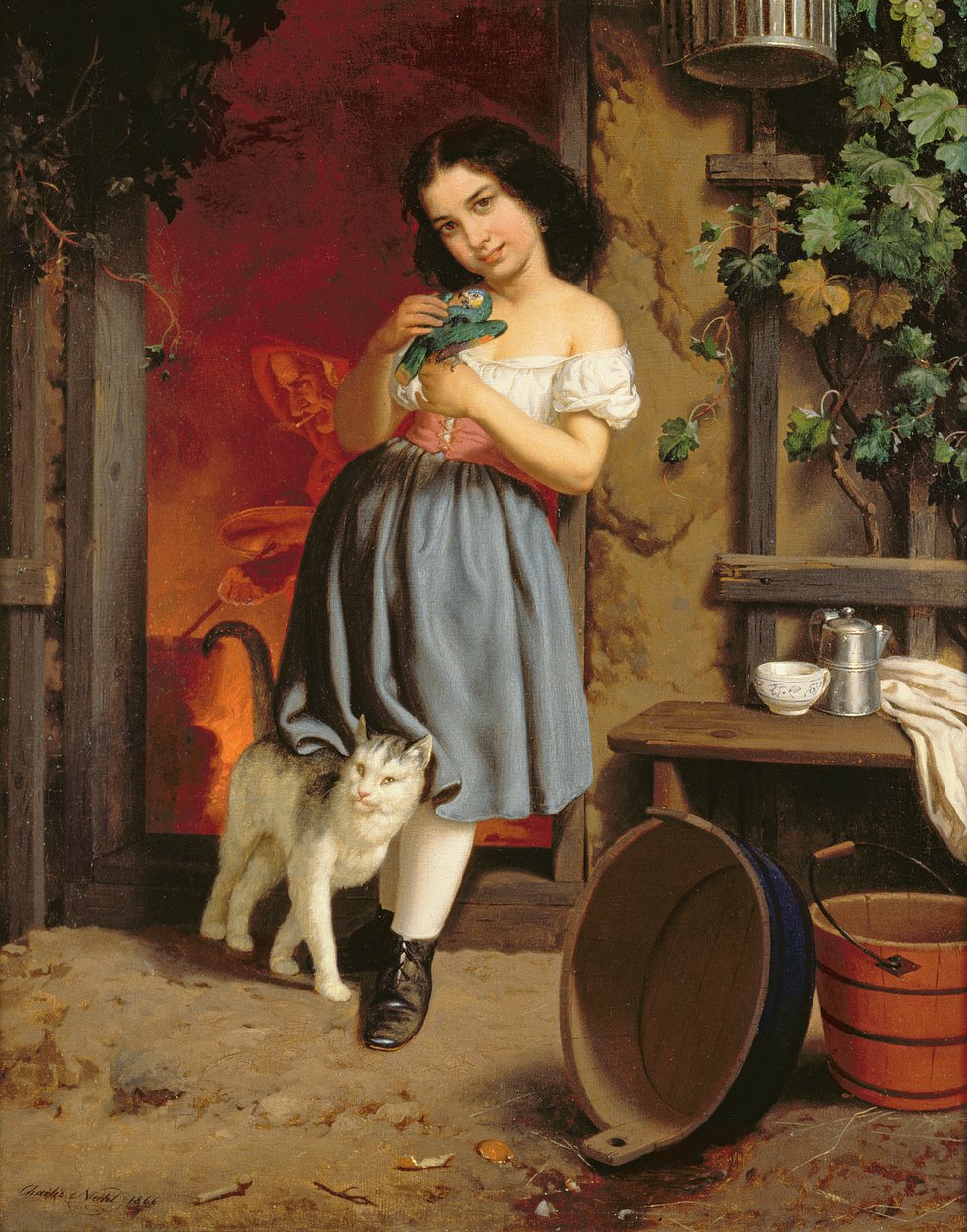 Kedili Genç Kız, 1866 tuval üzerine yağlı boya by Karl Nahl