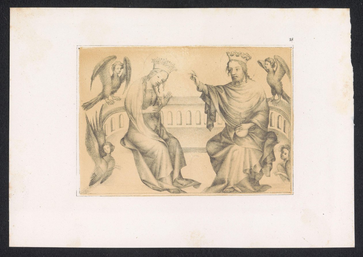 Kroning van Maria 15. yüzyıldan kalma bir Hollandalı usta tarafından tasarımlar ve çalışmalar. Yüzyıl. Berlin Kraliyet Kütüphanesinde saklanan orijinallere dayanmaktadır (seri adı) by Karl Palzow