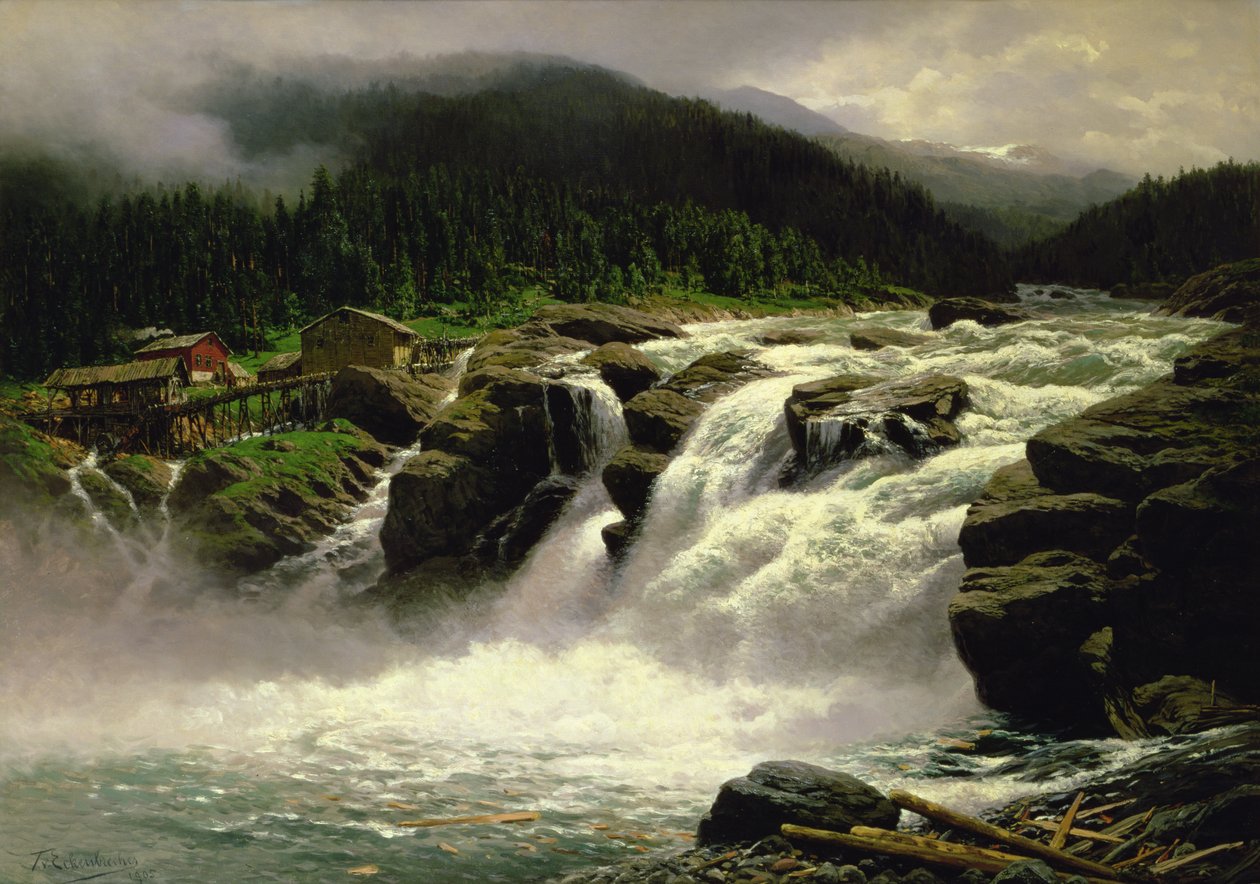 Norveç Şelalesi, Lofor, Valders, 1905 by Karl Paul Themistocles von Eckenbrecher