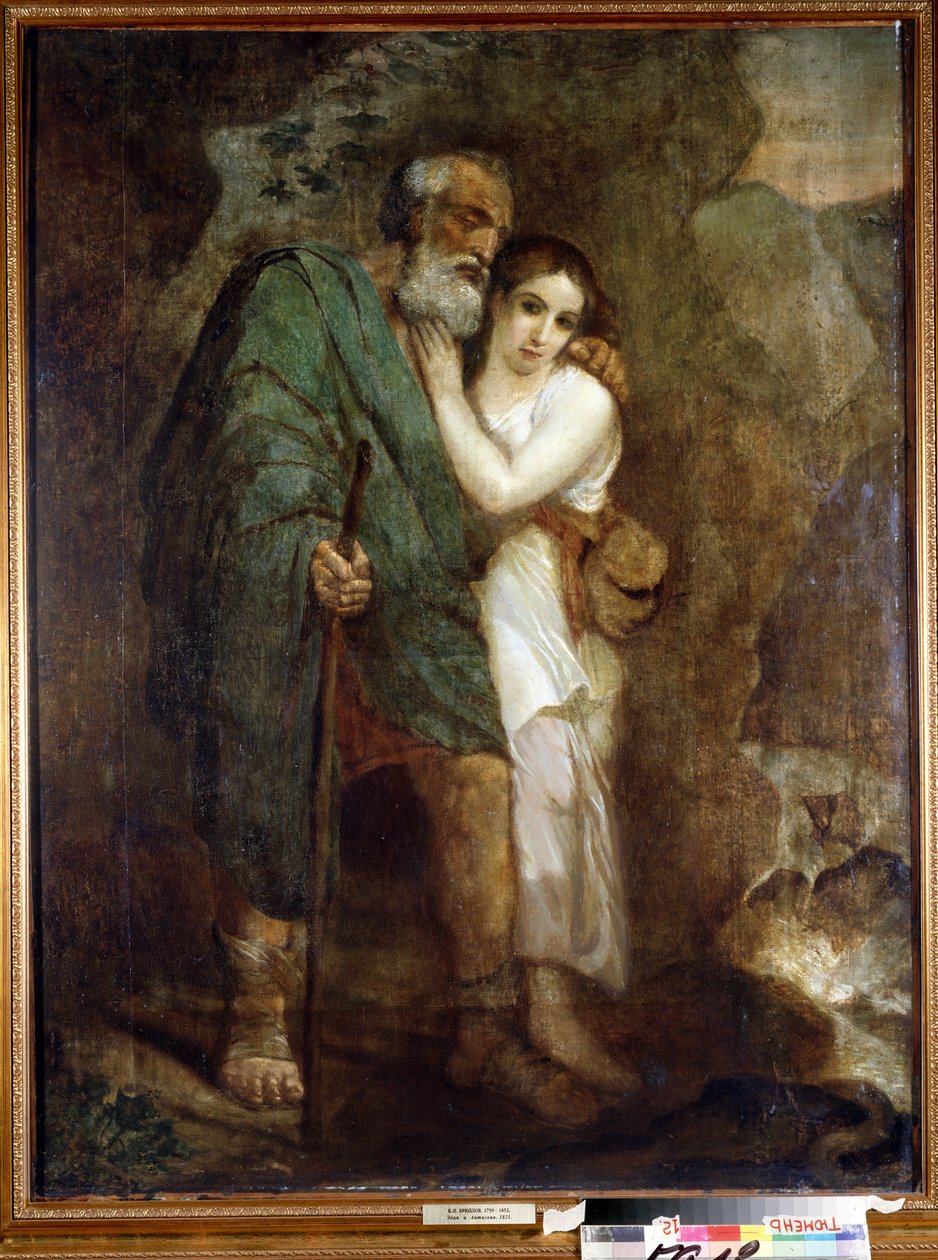 ""Oidipus ve Antigone"" Genç kız, yaşlı kör babasının yürümesine yardım eder. Karl Pavlovich Briullov