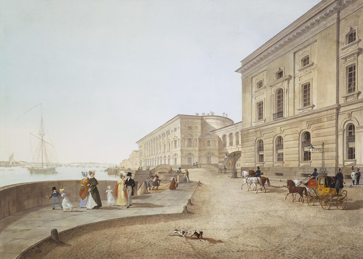 Eski Hermitage Binasının Yanındaki Neva Dolgusunun Görünümü, 1824 by Karl Petrovich Beggrov