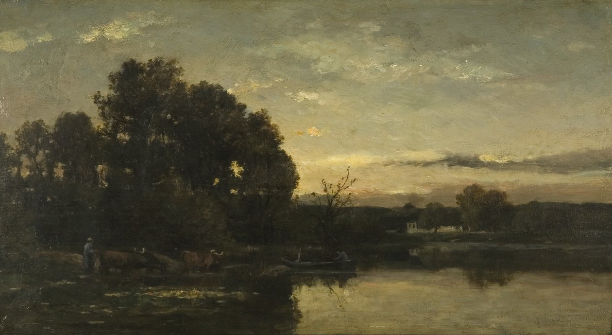 Bir Nehir Manzarası, c.1880 (panelde yağlı boya) by Karl Pierre Daubigny