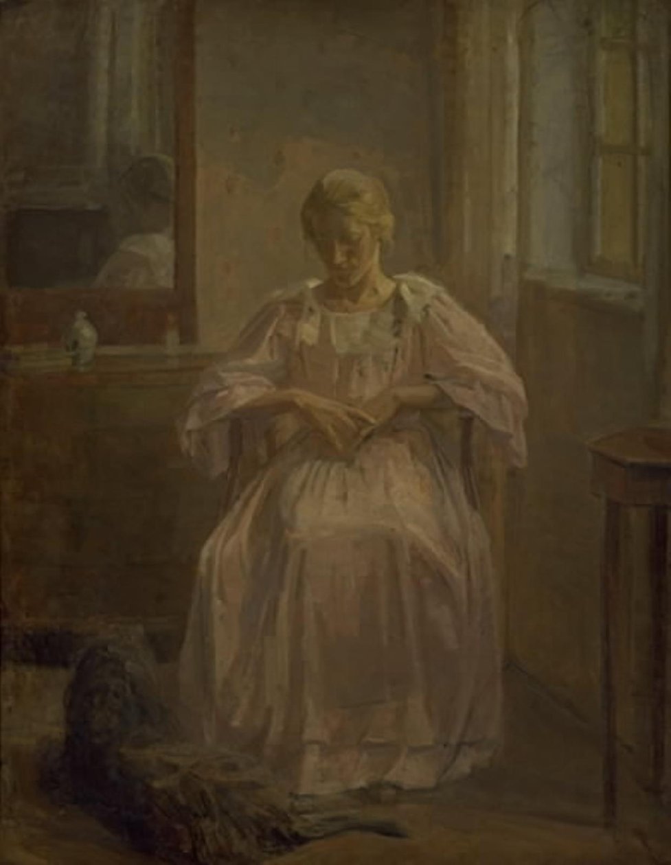 Genç bir kız, Sophie Lofthus, köpeğiyle by Karl Schou