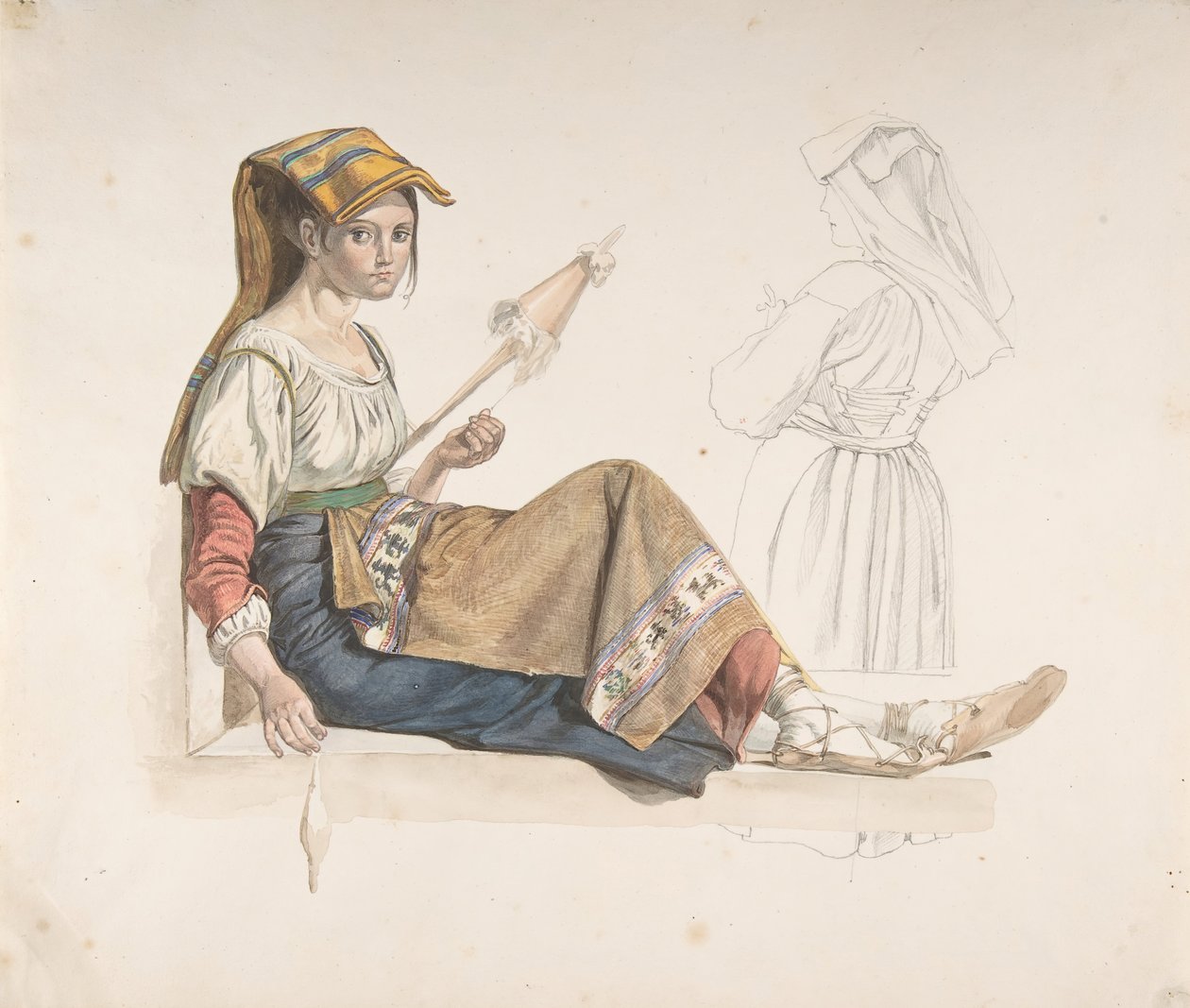 Napoliten Kadın recto, Bir İç Mekan Çalışması verso, 18. 19. yüzyılın sonları. by Karl Wilhelm Freiherr von Heideck