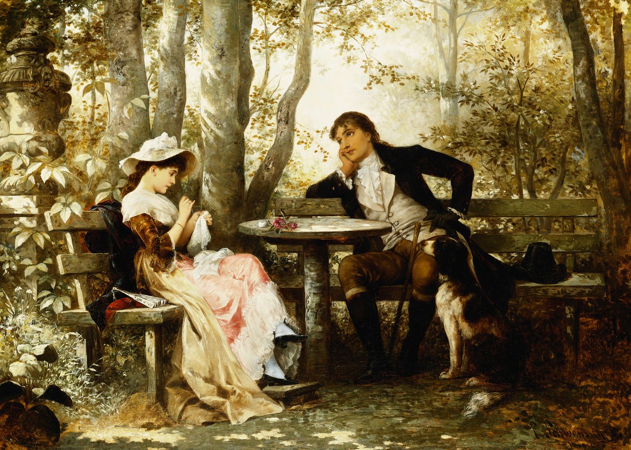 küçük konuşma; Bir Sohbet Saati, 1887 by Karl the Elder Schweninger