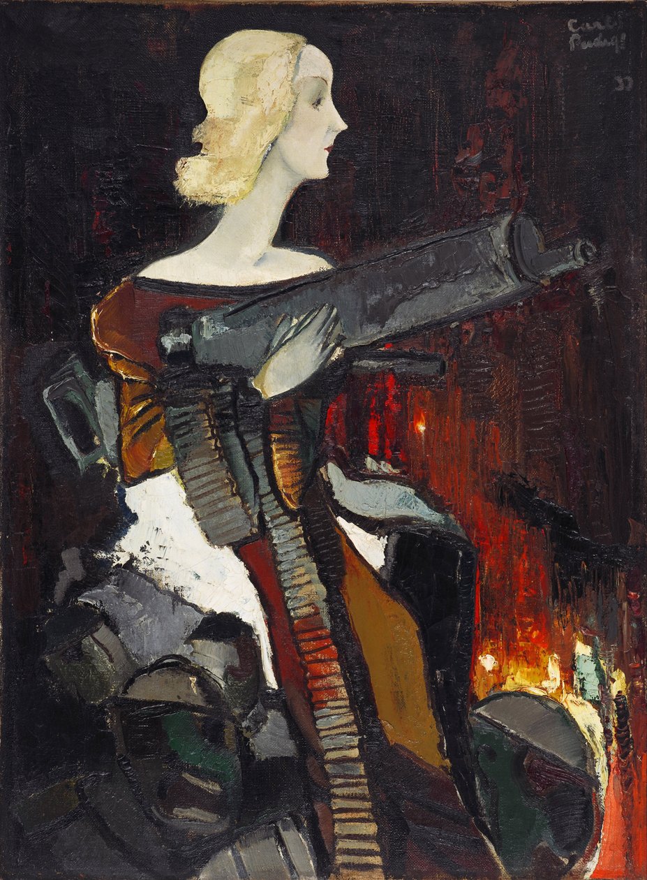 ""Madone de la mitraillette"" (Makineli Tüfekli Madonna) Peinture de Karlis Padegs (1911-1940) - 1932 - Tuval üzerine yağlıboya Dim 134x100 cm Letonya Cumhuriyet Devlet Sanat Müzesi, Riga Lettonie by Karlis Padegs