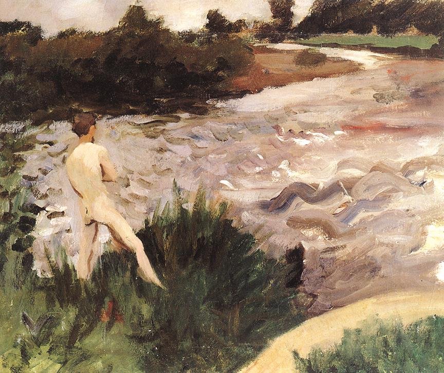 Yıkanan kişi ile kasvetli manzara by Károly Ferenczy