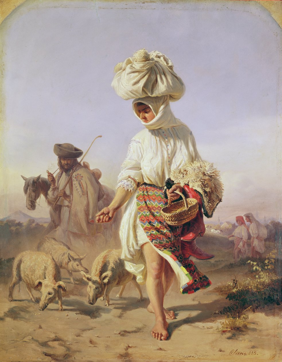 Domuzları Besleyen Köylü Kız, 1855 by Karoly Sterio