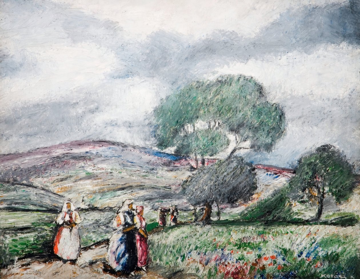 Mavi Ve Kırmızı Figürlü Fırtınalı Manzara, 1940. by Karoly Kotasz