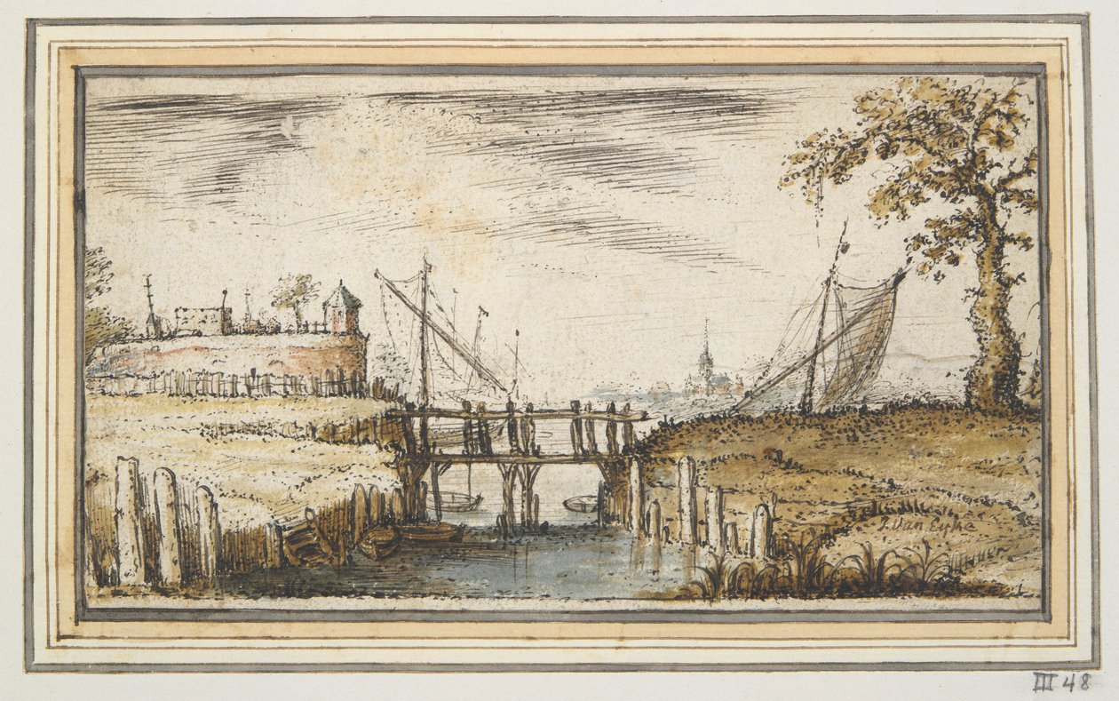 Bastion ve Uzakta Gemiler ile Yaya Köprüsü by Kasper van Eyck