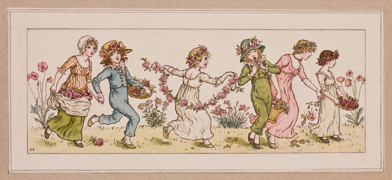 Çiçekler ve müzik (kağıt üzerine mürekkep ve klozet) by Kate Greenaway