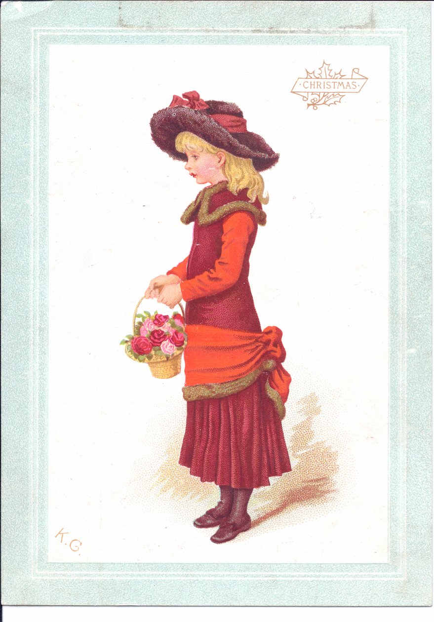 Naiplik kıyafetleri giymiş bir çocuğun Viktorya dönemine ait bir tebrik kartı, 1880 dolayları by Kate Greenaway