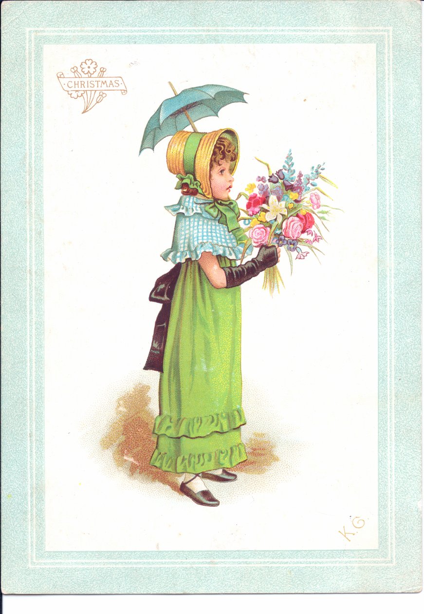 Süslü kostümlü dans eden çocukların Viktorya dönemine ait bir tebrik kartı, 1880 dolayları by Kate Greenaway