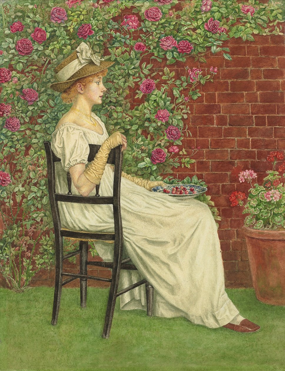 Sandalyede Oturan Genç Bir Kız, Elinde Bir Kase Kiraz, by Kate Greenaway