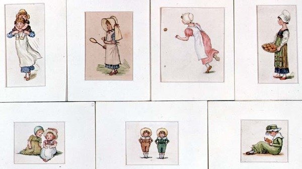 Oynayan çocukların minyatür suluboya koleksiyonu by Kate Greenaway