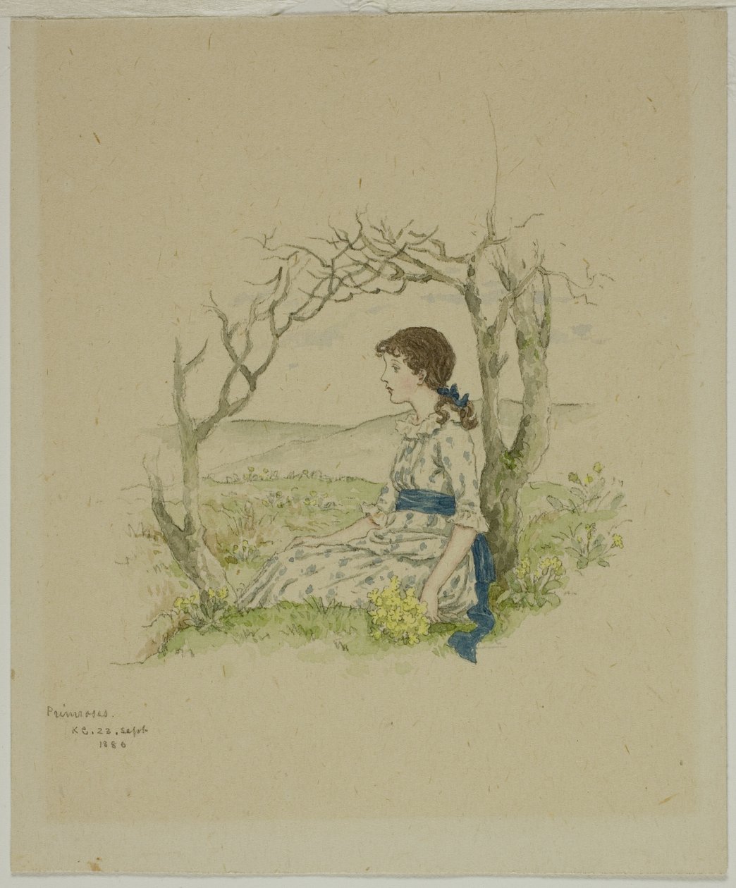 Çuha çiçeği ile oturan kız by Kate Greenaway
