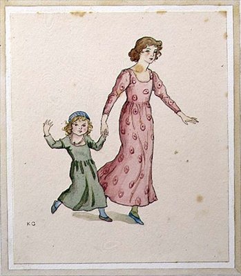 Parti Elbiseli İki Küçük Kız (kağıt üzerine sulu boya) by Kate Greenaway