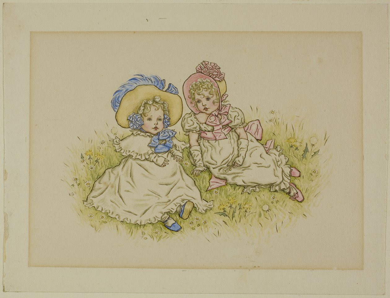 Bonnetli İki Küçük Kız by Kate Greenaway