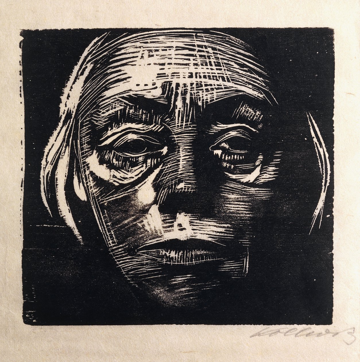 Tam yüz otoportre; Önden otoportre, 1923 by Käthe Kollwitz