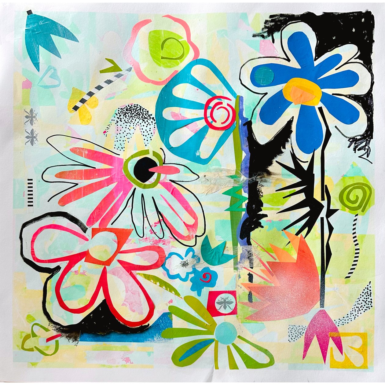 whimsical bloom, 2025 (kağıt üzerine karışık teknik) by Kathy Dunaway