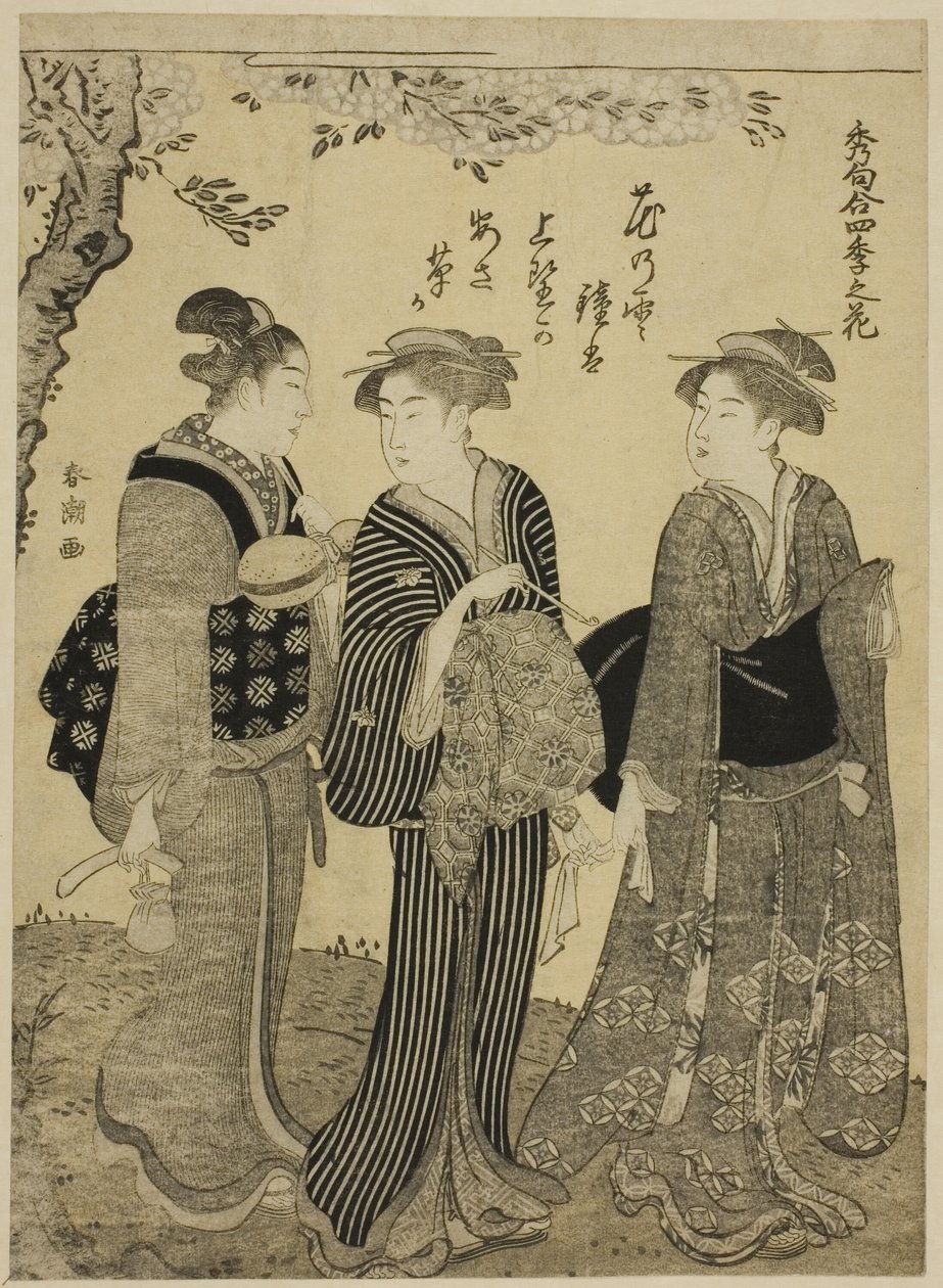 İlkbaharda Kiraz Çiçekleri, "Dört Mevsim Çiçekleri Üzerine Seçilmiş Odes (Shuku awase, shiki no hana)" serisinden by Katsukawa Shuncho