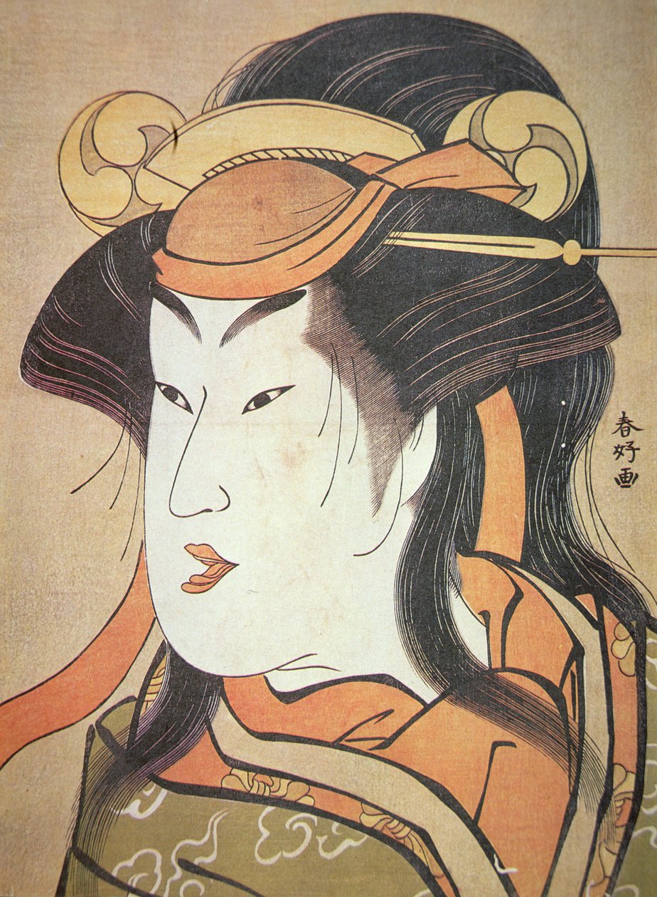 Kadın rolündeki Japon erkek aktörün başı, c.1787-88 (tahta baskı) by Katsukawa Shuncho