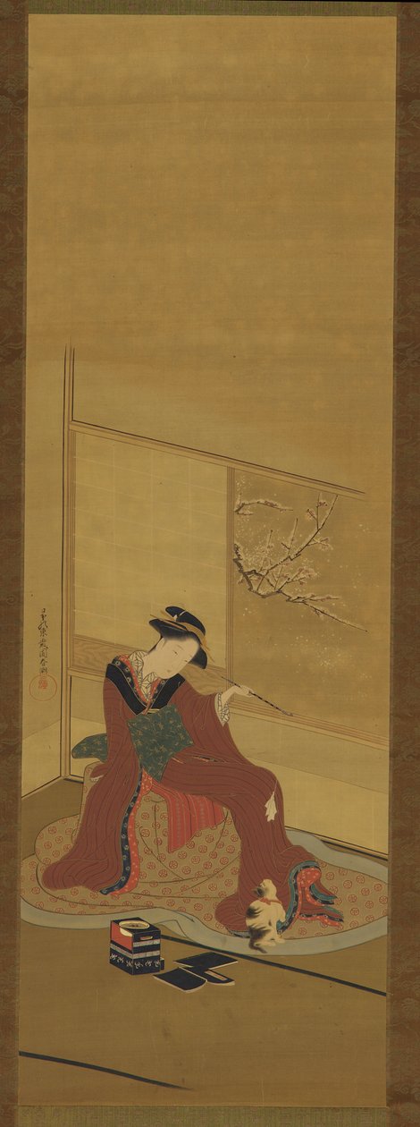 İç mekan: bir kız ve bir kedi yavrusu, Edo dönemi, 18. yüzyılın sonları. by Katsukawa Shuncho