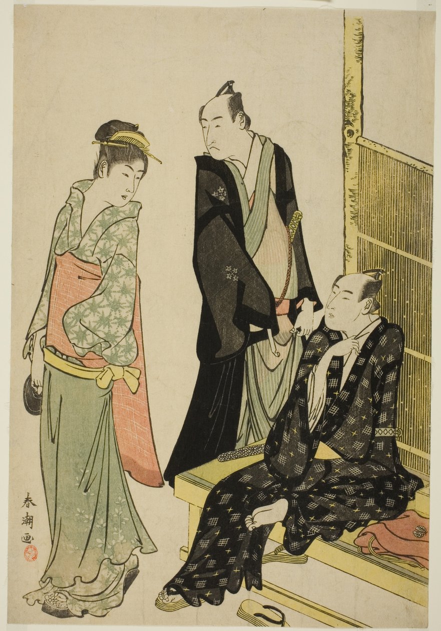 Aktörler Onoe Matsusuke I ve Ichikawa Omezo I bir Çayevinde by Katsukawa Shuncho