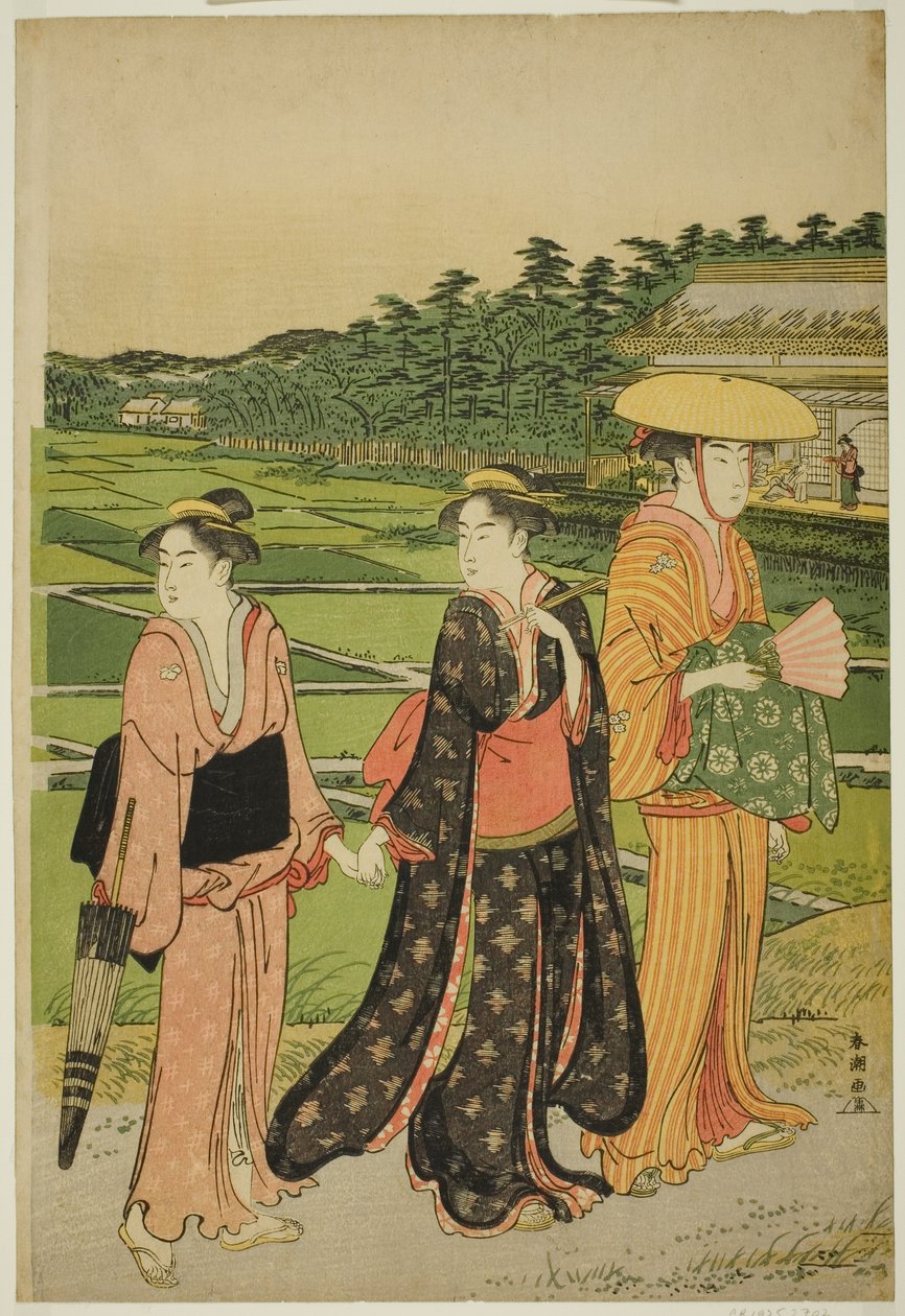 Pirinç Tarlalarının Yanında Üç Kadın by Katsukawa Shuncho