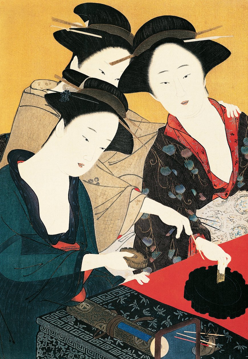 Mürekkep çeşmesinin etrafında üç kadın, Katsukawa Shunsho okulundan sanatçı (1726-1792), Japonya, Japon Uygarlığı by Katsukawa Shuncho