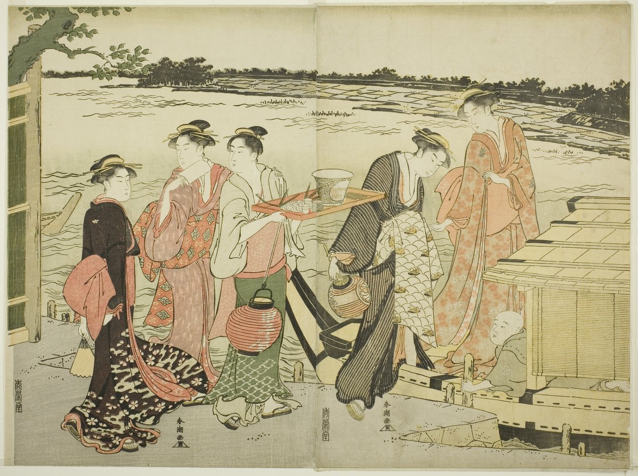 Bir zevk teknesine binen kadınlar by Katsukawa Shuncho