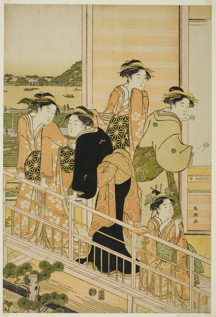 Yoshiwara Çayevinin Balkonunda Kadınlar by Katsukawa Shuncho