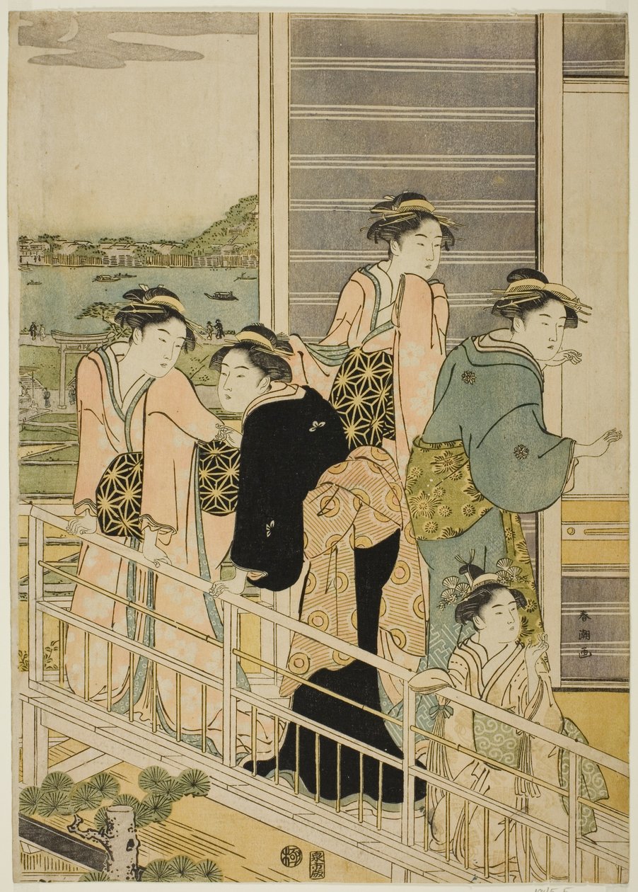 Yoshiwara Çayevinin Balkonunda Kadınlar by Katsukawa Shuncho