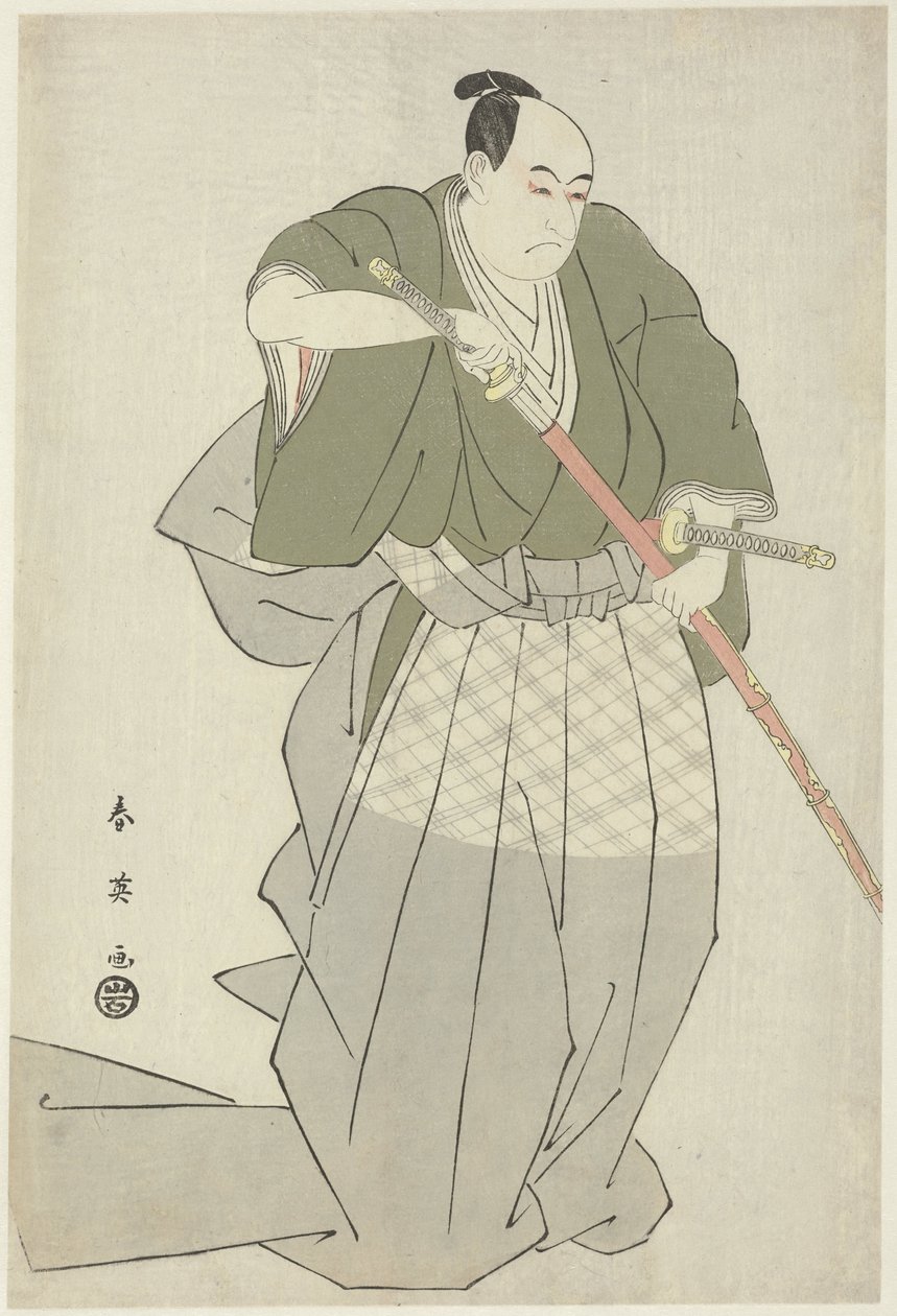 Momonoi Wakasanosuke Kılıç Çekiyor Momonoi Wakasanosuke iki kılıcından birini çekiyor by Katsukawa Shunei