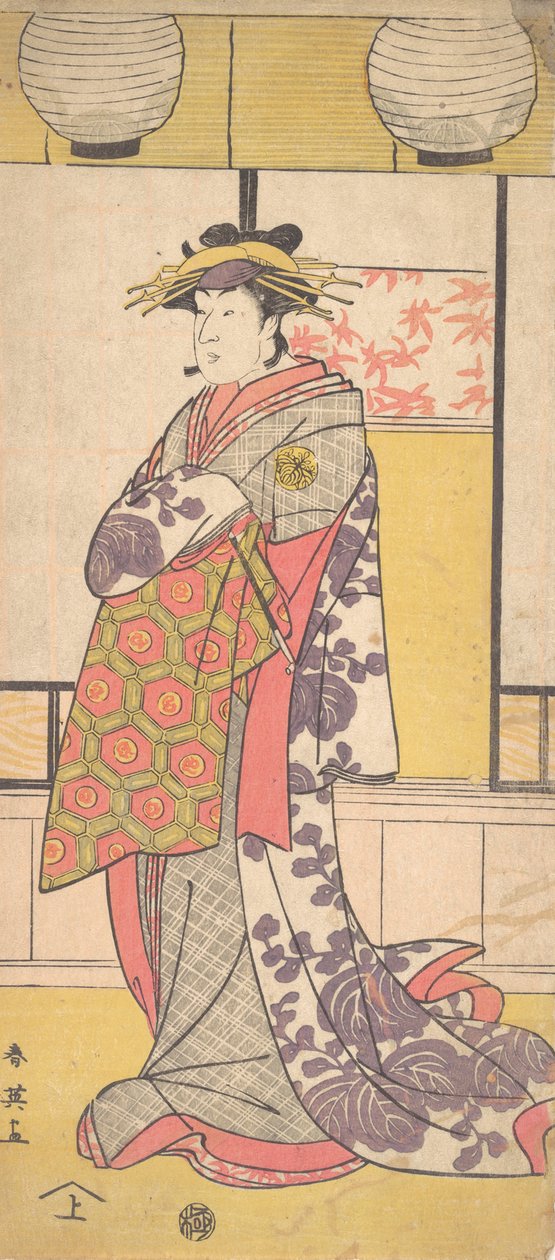 Nakayama Tatezo Ayakta Duran, Sola Doğru Bakan Bir Fahişe Olarak, ca. 1792-93. by Katsukawa Shun
