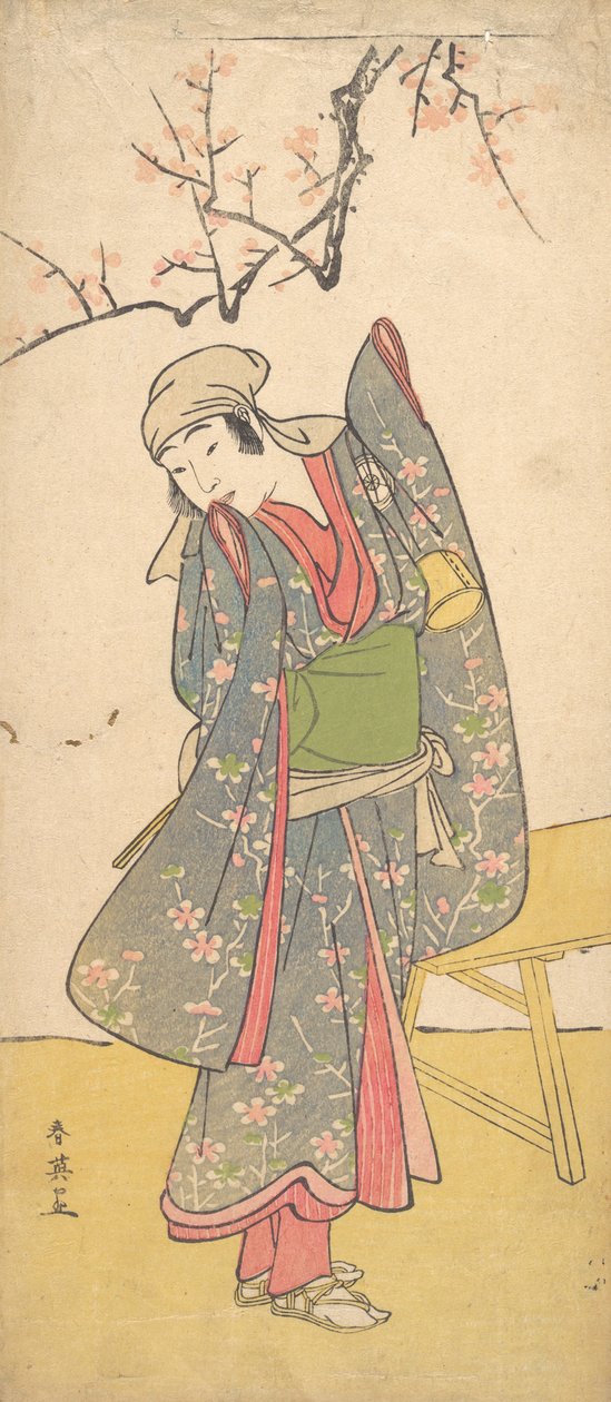 Dördüncü Iwai Hanshiro, Tahta Bir Bankın Yanında Duran Genç Bir Kız Olarak, ca. 1790 by Katsukawa Shun