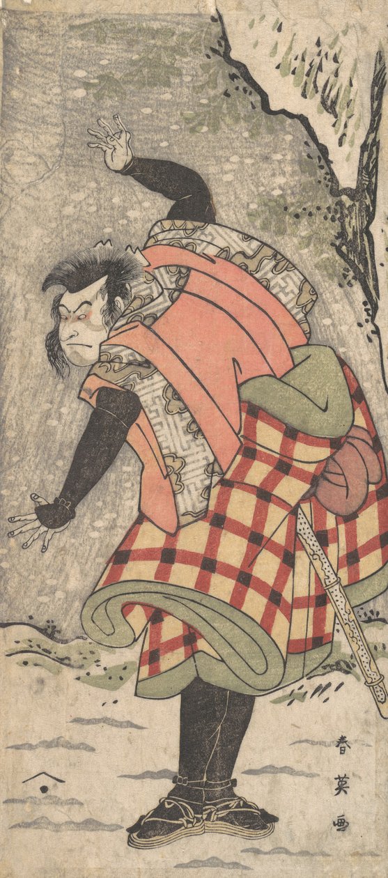 Kar Fırtınasında Uçurumun Eteğinde Duran Kyokaku Olarak Tanımlanamayan Oyuncu, yaklaşık. 1793. by Katsukawa Shun