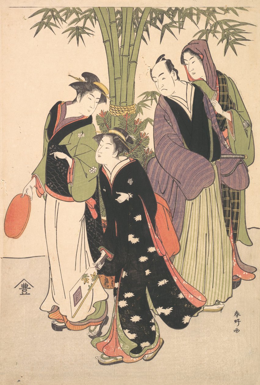 Kabuki Oyuncuları Segawa Kikunojo III ve Ichikawa Monnosuke II ve Two Courtesans Celebr..., ca. 1790