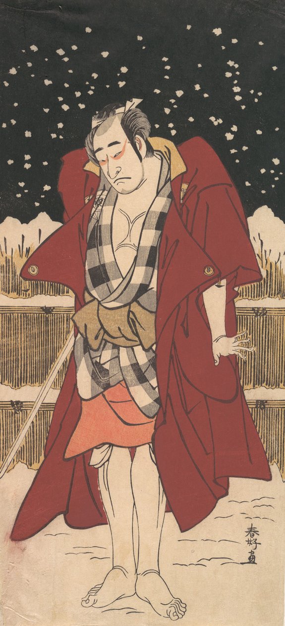 Onoe Matsusuke, Kılıçlı, Karda Çitin Önünde Duran Adam rolünde, 1786. by Katsukawa Shunko
