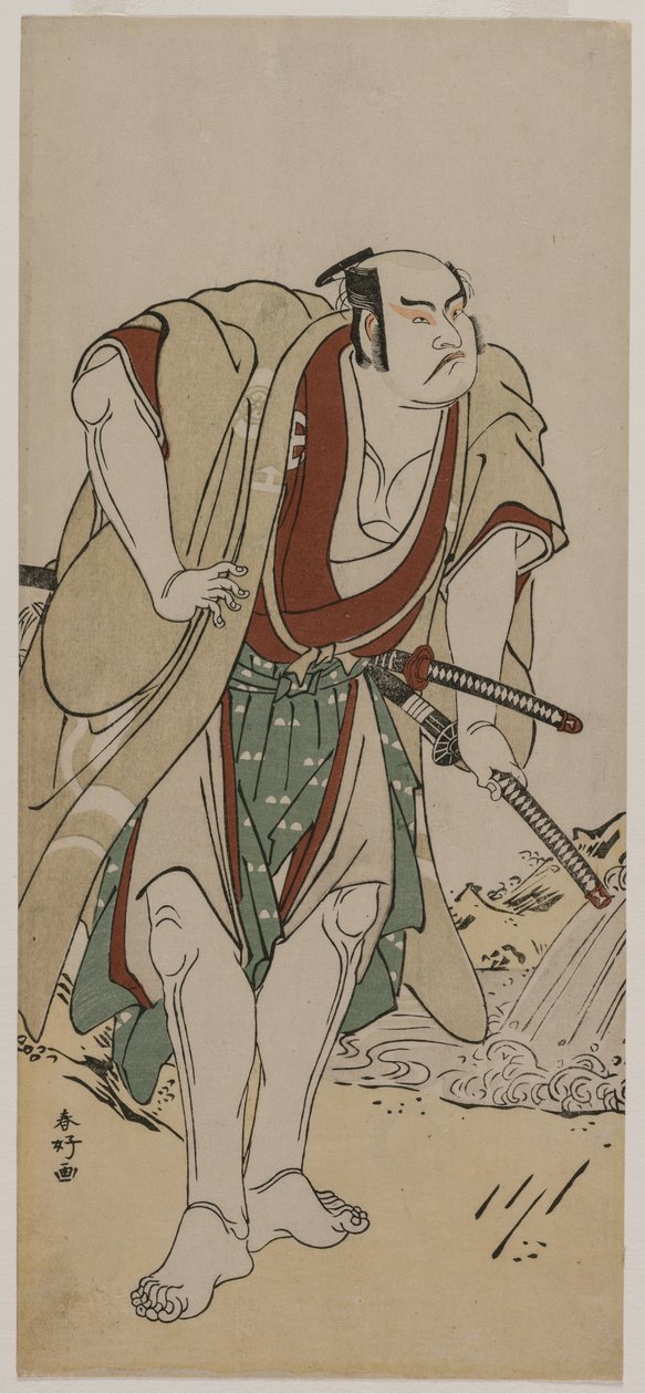 Otani Hiroji III, Bir Derenin Yanında Duran Bir Samuray Olarak by Katsukawa Shunko