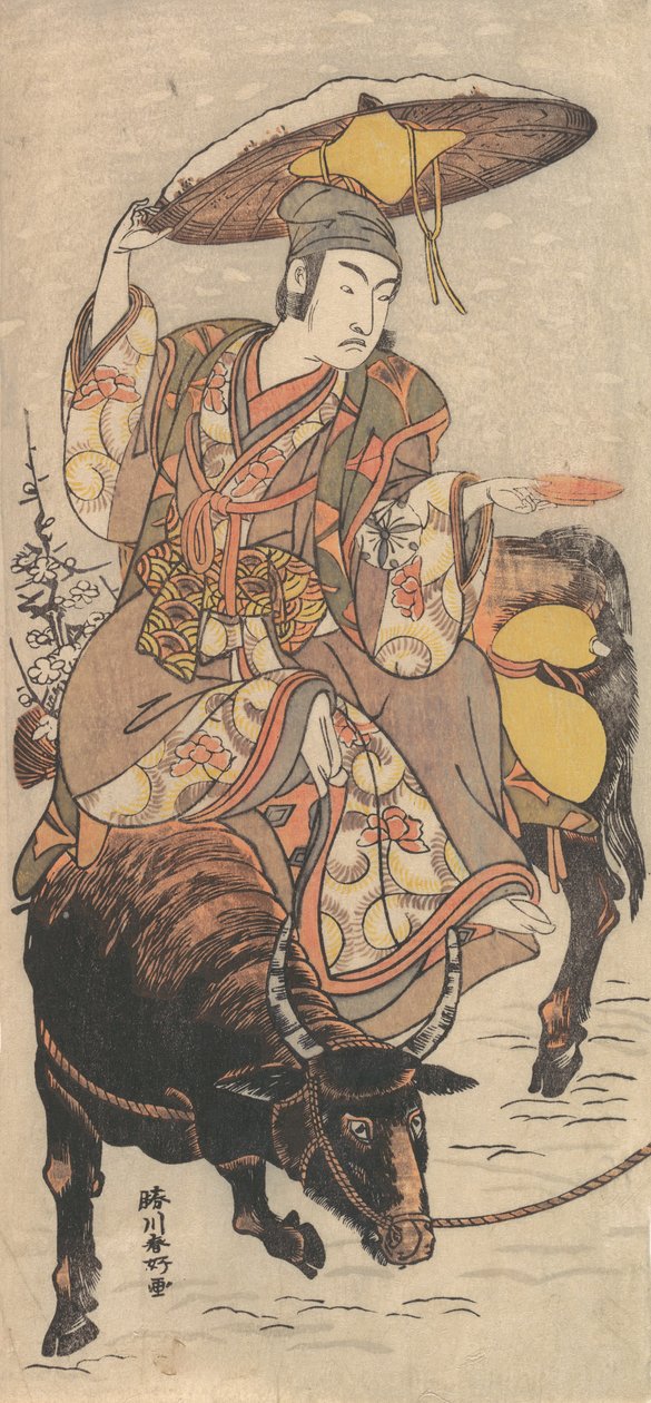 Aktör Matsumoto Koshiro IV, Kar Fırtınasında Bullock Üzerinde, yaklaşık. 1790. by Katsukawa Shunko