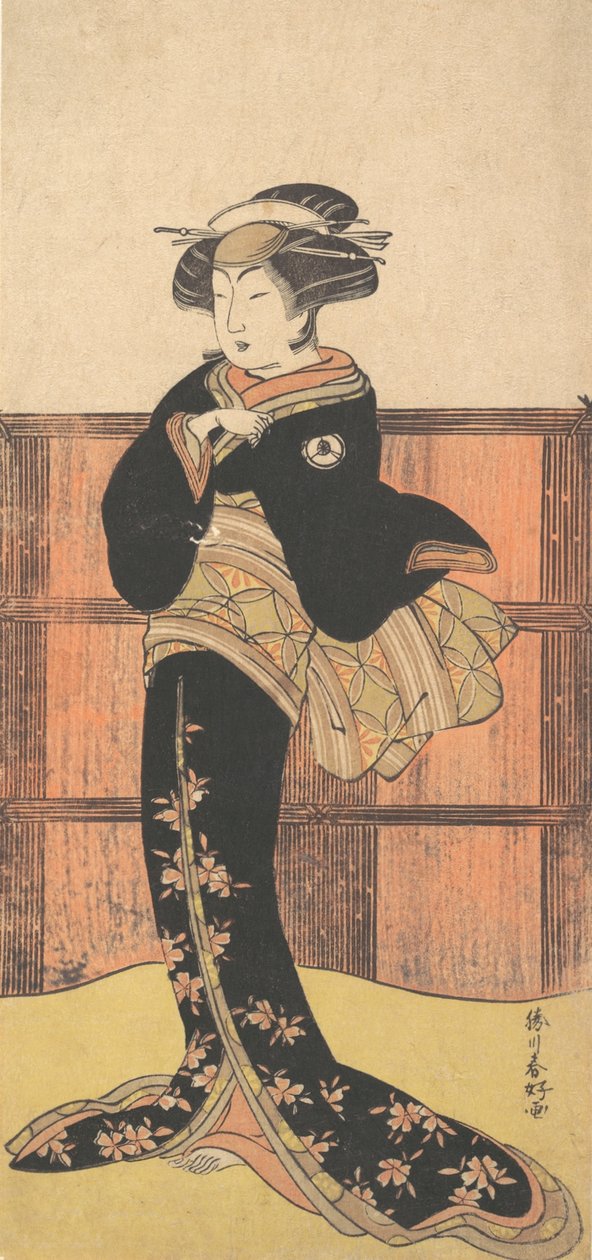 Dördüncü Iwai Hanshiro, Siyah Kimono Giyen Bir Kadın Olarak, ca. 1778 by Katsukawa Shunko