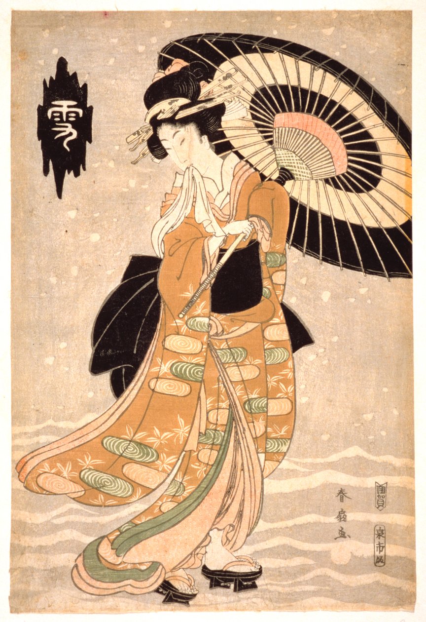 Kar, Ay ve Çiçekler, c1812 by Katsukawa Shunsen